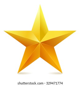 Single golden star shine on white background