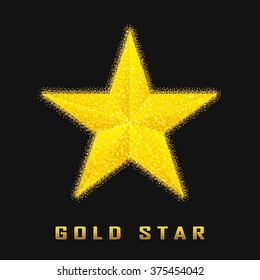 Single golden star shine on black background. Vector gold star. Gold star eps