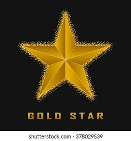 Single golden star shine on black background. Vector gold star. Gold star eps