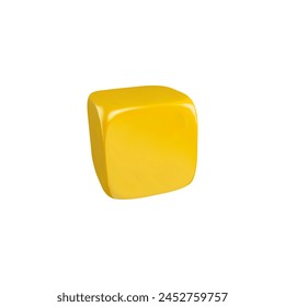 Single golden yellow 3D dice icon, without pips, in a minimalistic design. Ideal vector illustration for concepts of chance, choice, and gaming.