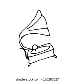 Single Gramophone Icon. A Hand-drawn Phonograph. Hand-drawn Symbol. Vector