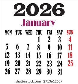 Un único elemento gráfico diseñado para un calendario de enero, que utiliza un espectro completo de colores CMYK y RGB, junto con escala de grises.