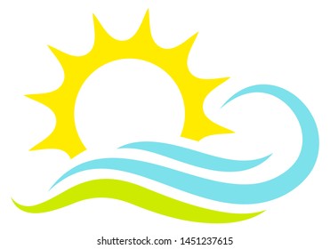 Single Graphic Icon Sun Waves And Meadow