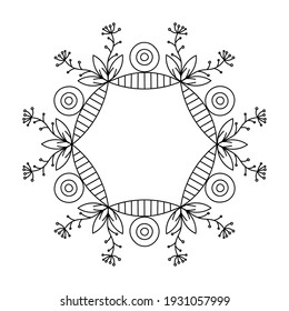 Single graphic pattern element with circles and floral motifs