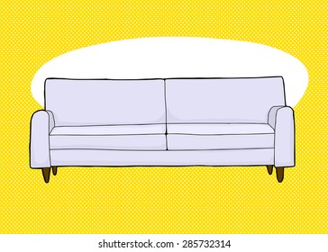 Single gray cartoon sofa over yellow background