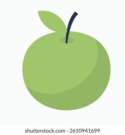Single Green Apple with Stem and Leaf Vector Illustration
