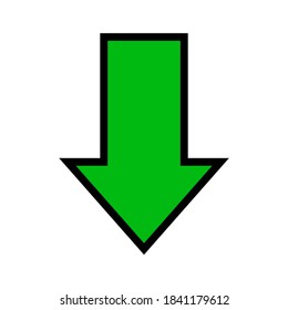 single green arrow, arrow down sign isolated on white, arrow sign for direction, vector
