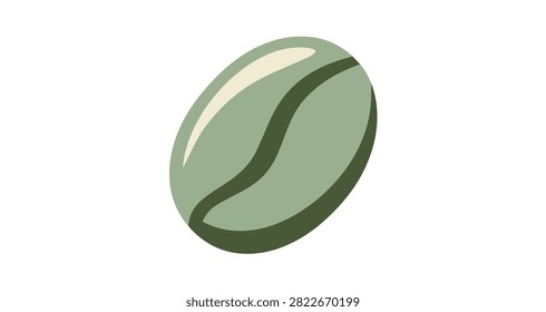 single green coffee bean with curved detailing simple shape isolated on white background for design and branding use