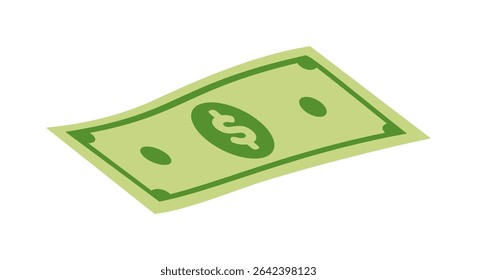 Single Green Currency Bill with Dollar Sign, symbolizing wealth and finance, isolated on white background.
