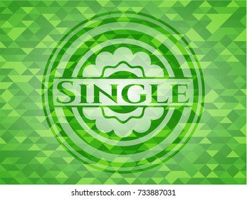 Single green emblem. Mosaic background
