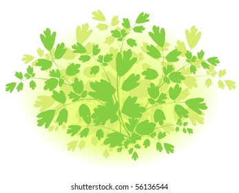 single green floral element over white