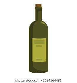 Single green glass wine bottle sealed with a cork featuring a blank label