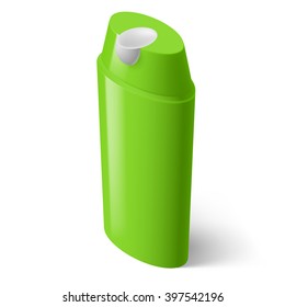 Single Green Isometric Bottle of Shampoo on White