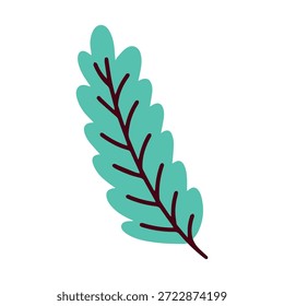 Hoja verde simple con vena central oscura y bordes dentados. Elemento botánico natural para temas de jardín de primavera, arte de paisaje forestal y conceptos de vida orgánica.