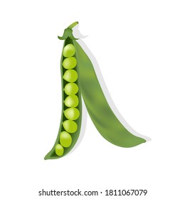 Single green peas in pod illustration