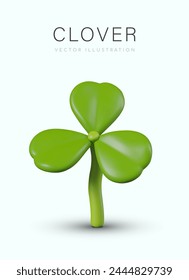 Single green shamrock close up. Clover leaf on light background