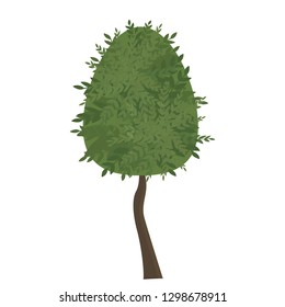 Single green tree with branches and foliage. Flat tree