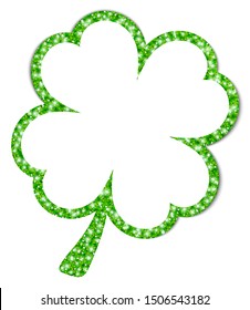 Single Green Turned Graphic Shamrock With Stalk Frame Glitter