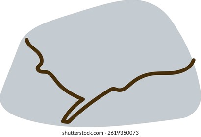 Se representa una sola piedra gris con una línea oscura que forma una grieta.  Esta roca tiene una forma simple y una sola fisura oscura que corre a través de ella. Ilustración vectorial de dibujos animados