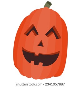 single Halloween pumpkin, orange jack o lantern in minimal stye flat color isolated on white background, for decoration in Halloween theme  illustration vector.