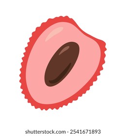 Única lichia suculenta com semente. ilustração desenhada à mão de frutas de verão de desenho animado.