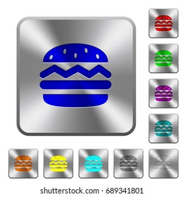 Single hamburger engraved icons on rounded square glossy steel buttons