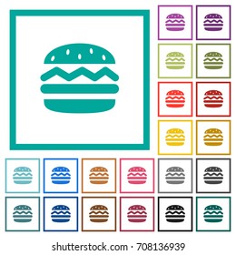 Single hamburger flat color icons with quadrant frames on white background