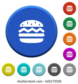 Single hamburger round color beveled buttons with smooth surfaces and flat white icons