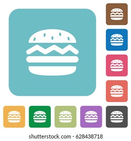 Single hamburger white flat icons on color rounded square backgrounds