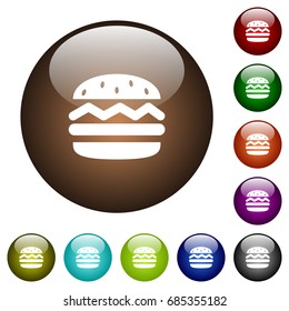 Single hamburger white icons on round color glass buttons