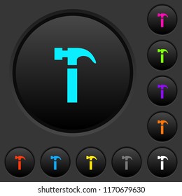 Single hammer dark push buttons with vivid color icons on dark grey background