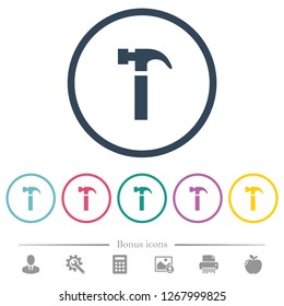 Single hammer flat color icons in round outlines. 6 bonus icons included.