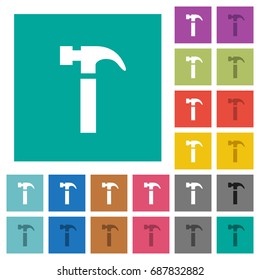 Single hammer multi colored flat icons on plain square backgrounds. Included white and darker icon variations for hover or active effects.