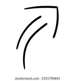 Single hand draw black and white arrow up in doodle style isolated on white background. Vector flat illustration sketch design element.Icons.