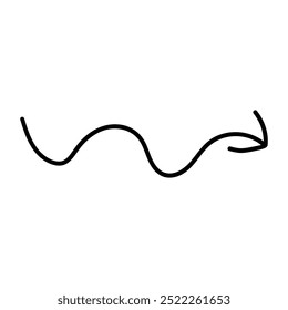 Una sola mano dibuja la flecha en blanco y negro hacia abajo en estilo doodle simple aislado sobre fondo blanco. Elemento de diseño de boceto de ilustración plana de Vector. Icono en espiral, forma de onda.