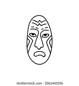 Single hand drawn african wooden mask. Doodles vector illustration. Isolated on a white background.