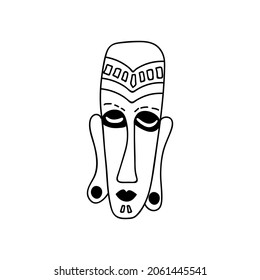 Single hand drawn african wooden mask. Doodles vector illustration. Isolated on a white background.