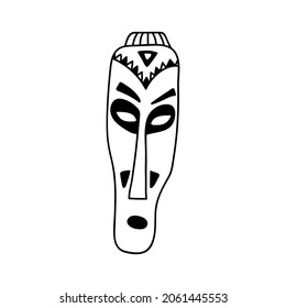 Single hand drawn african wooden mask. Doodles vector illustration. Isolated on a white background.