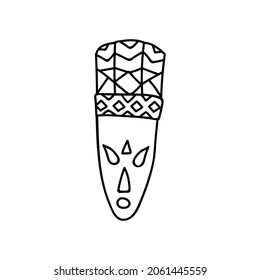 Single hand drawn african wooden mask. Doodles vector illustration. Isolated on a white background.