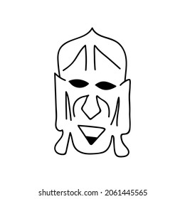 Single hand drawn african wooden mask. Doodles vector illustration. Isolated on a white background.