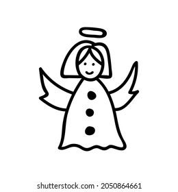 Single hand drawn angel. Holidays doodles vector illustration. Isolated on a white background.