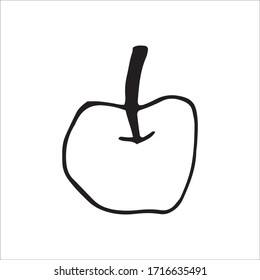 Single hand drawn apple for greeting cards, posters, recipe, culinary design. Isolated on white background. Doodle vector illustration.