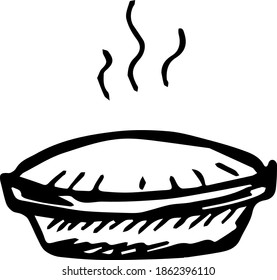Single hand drawn Apple pie for children's illustration. Doodle vector illustration. Isolated on a white background, black and white graphics