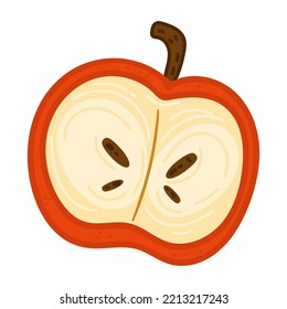 Single hand drawn apple. Vector illustration clipart in cozy style. Cute element for greeting cards, posters, stickers and seasonal design. Isolated on white background.
