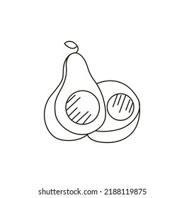 Single hand drawn avocado. Doodle vector illustration. Isolated on white background.