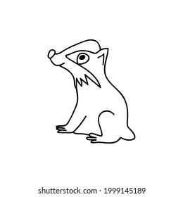 Single hand drawn badger. Doodle vector illustration. Isolated on a white background.