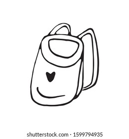 single hand drawn bag, backpack in doodle style in vector. fashion school bag illustration
