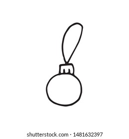 Single hand drawn ball toy on the Christmas tree. Doodle vector illustration for greeting cards, posters, stickers and seasonal design. Isolated on white background