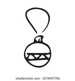Single hand drawn ball toy on the Christmas tree. Doodle vector illustration for greeting cards, posters, stickers and seasonal design. Isolated on white background