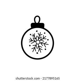 Single hand drawn ball toy on the Christmas tree. Doodle vector illustration for greeting cards, posters, stickers and seasonal design. Isolated on white background.